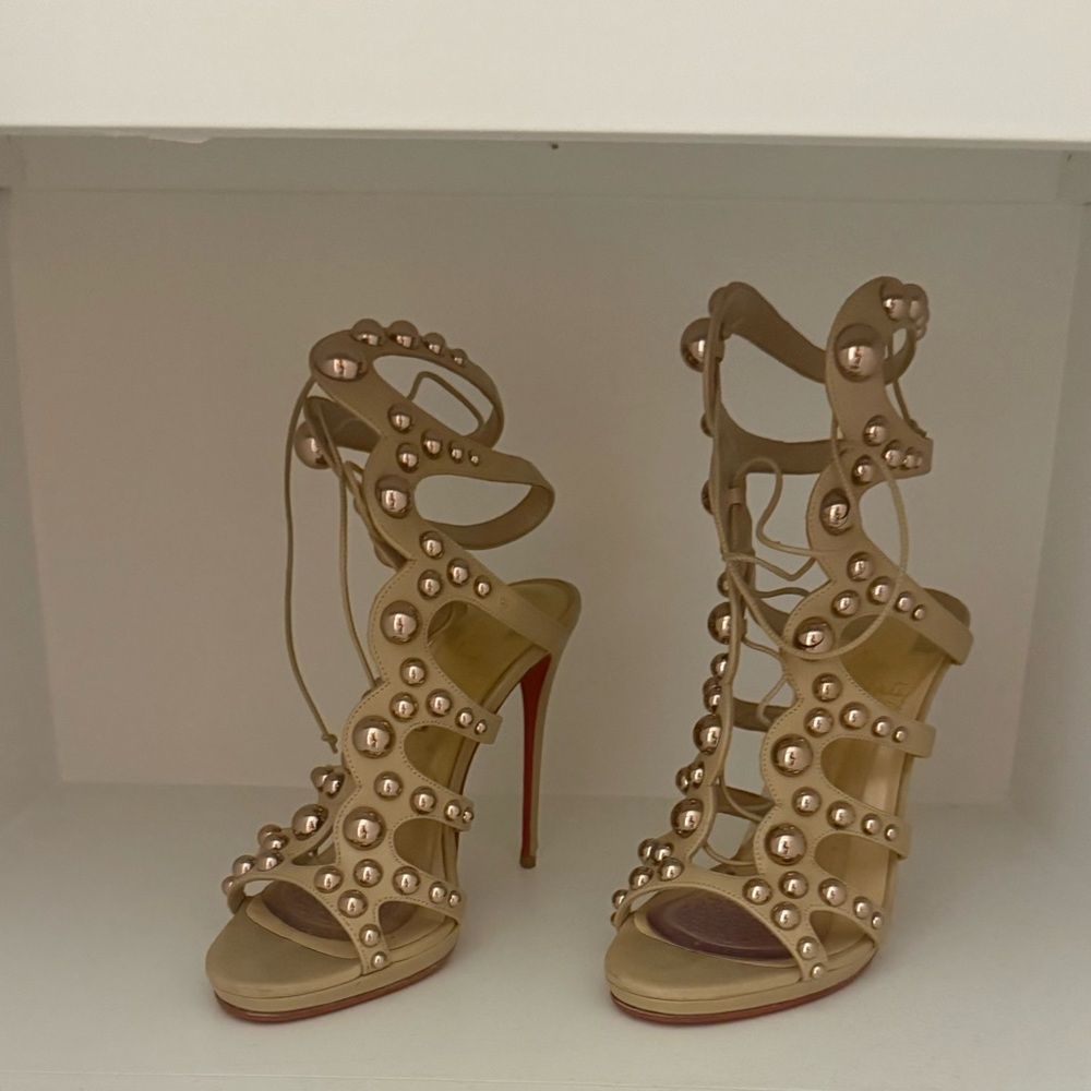 Christian Louboutin Cream Heels with Signature Red Sole